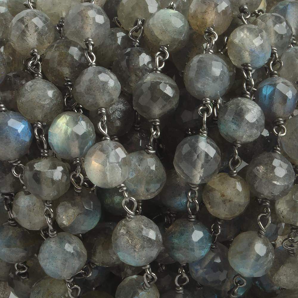 6.5mm Labradorite faceted round Black Gold .925 Silver Chain by the foot 24 pieces (ONLINE ORDER ONLY)