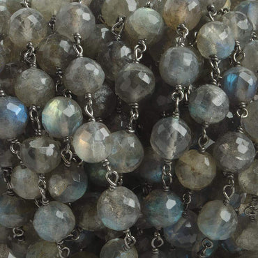 6.5mm Labradorite faceted round Black Gold .925 Silver Chain by the foot 24 pieces (ONLINE ORDER ONLY)