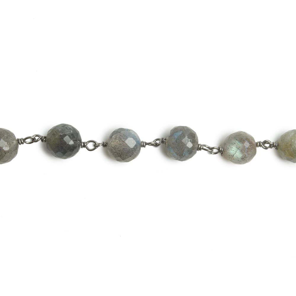 6.5mm Labradorite faceted round Black Gold .925 Silver Chain by the foot 24 pieces (ONLINE ORDER ONLY)