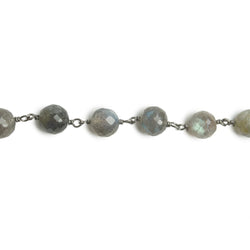 6.5mm Labradorite faceted round Black Gold .925 Silver Chain by the foot 24 pieces (ONLINE ORDER ONLY)
