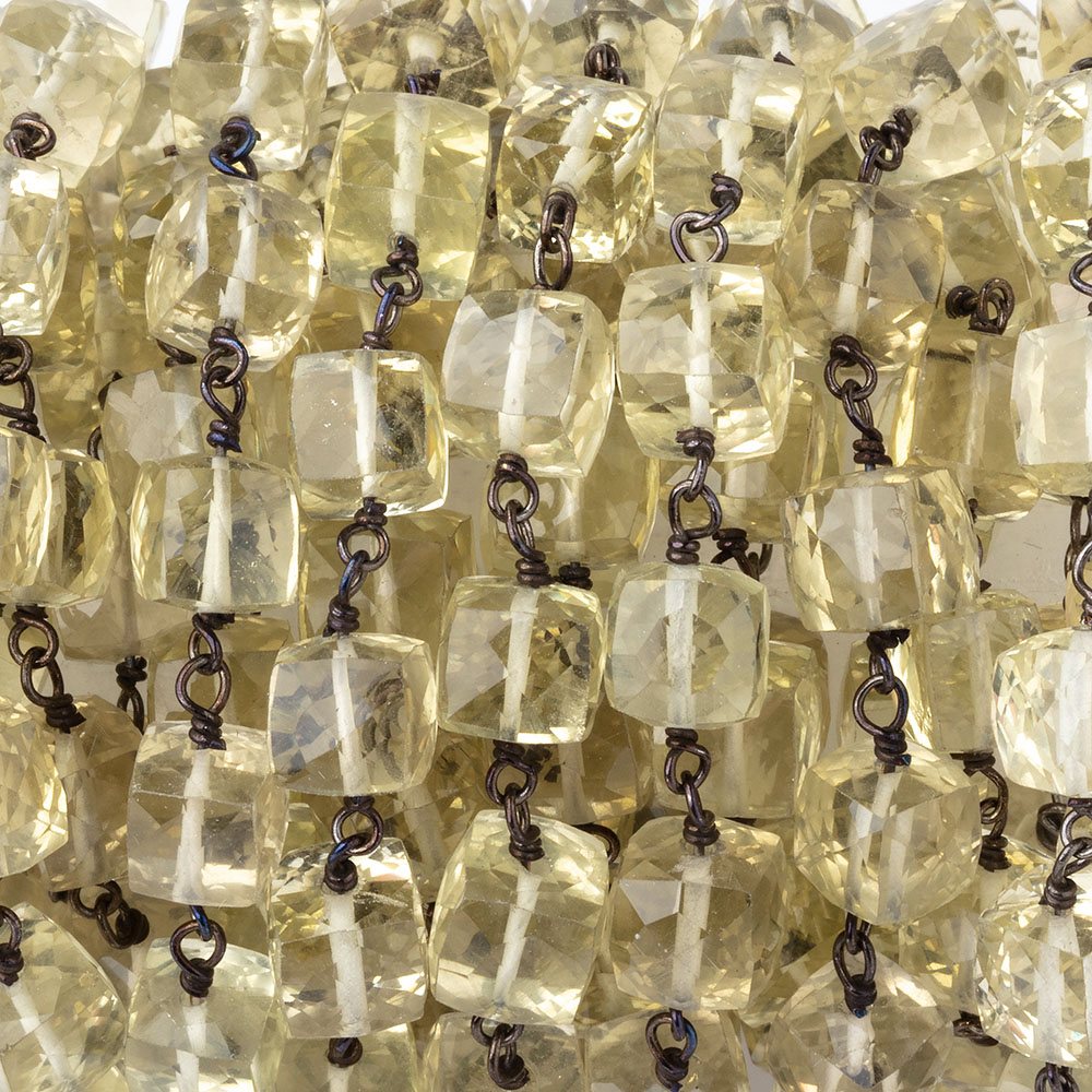 6.5mm Lemon Quartz Faceted Cube Beads on Black Gold over .925 Silver Chain (ONLINE ORDER ONLY)
