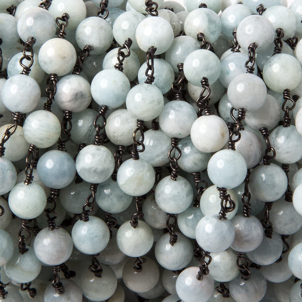 6.5mm Milky Aquamarine plain round Black Gold plated Chain 24 pieces (ONLINE ORDER ONLY)