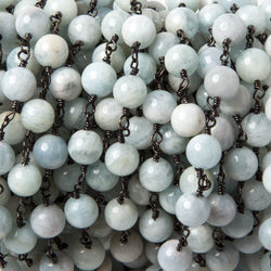 6.5mm Milky Aquamarine plain round Black Gold plated Chain 24 pieces (ONLINE ORDER ONLY)