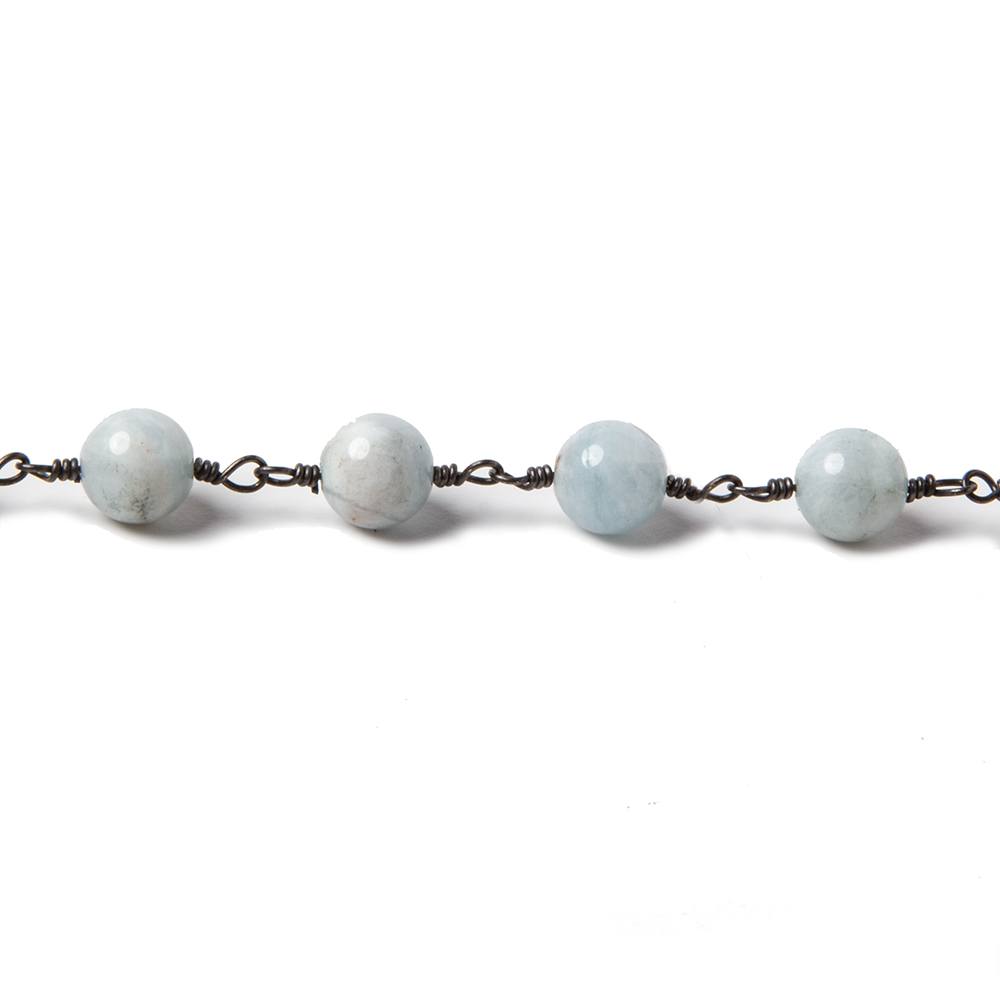 6.5mm Milky Aquamarine plain round Black Gold plated Chain 24 pieces (ONLINE ORDER ONLY)