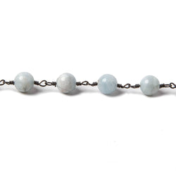 6.5mm Milky Aquamarine plain round Black Gold plated Chain 24 pieces (ONLINE ORDER ONLY)