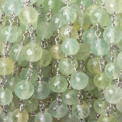 6.5mm Prehnite faceted round .925 Silver Chain by the foot 24 pieces (ONLINE ORDER ONLY)