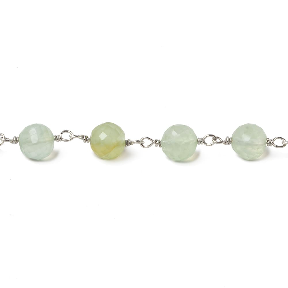 6.5mm Prehnite faceted round .925 Silver Chain by the foot 24 pieces (ONLINE ORDER ONLY)
