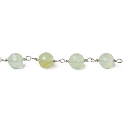 6.5mm Prehnite faceted round .925 Silver Chain by the foot 24 pieces (ONLINE ORDER ONLY)