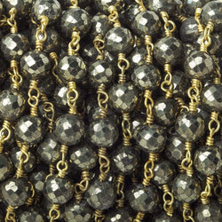 6.5mm Pyrite faceted round Gold plated Chain by the foot 23 beads (ONLINE ORDER ONLY)