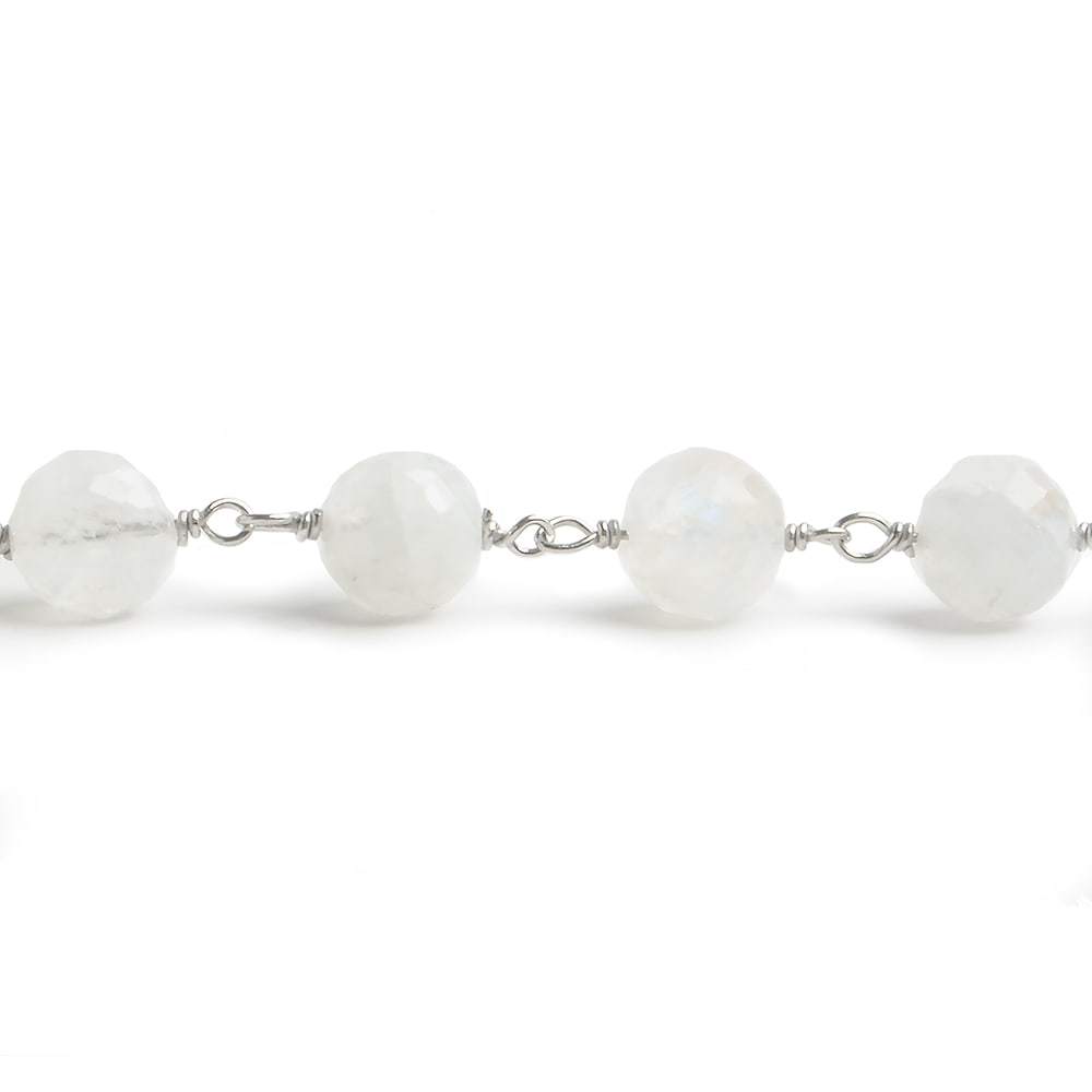 6.5mm Rainbow Moonstone faceted round .925 Silver Chain by the foot 24 pieces (ONLINE ORDER ONLY)