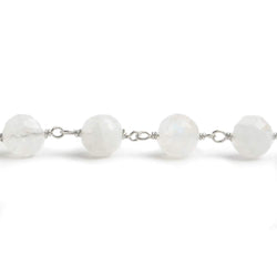 6.5mm Rainbow Moonstone faceted round .925 Silver Chain by the foot 24 pieces (ONLINE ORDER ONLY)