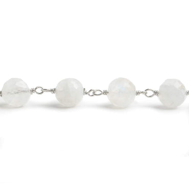 6.5mm Rainbow Moonstone faceted round .925 Silver Chain by the foot 24 pieces (ONLINE ORDER ONLY)