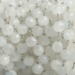 6.5mm Rainbow Moonstone faceted round .925 Silver Chain by the foot 24 pieces (ONLINE ORDER ONLY)