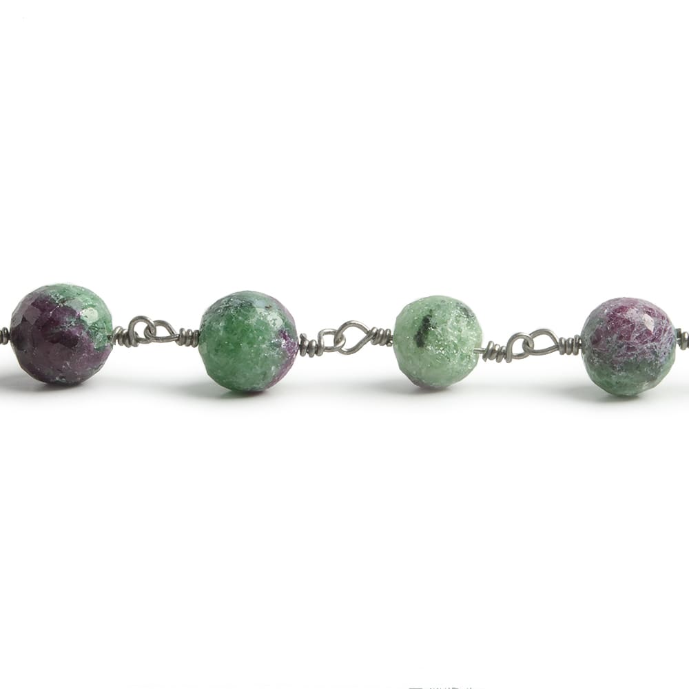 6.5mm Ruby in Zoisite faceted round Black Gold .925 Silver Chain by the foot 24 pieces (ONLINE ORDER ONLY)