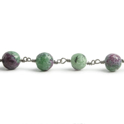 6.5mm Ruby in Zoisite faceted round Black Gold .925 Silver Chain by the foot 24 pieces (ONLINE ORDER ONLY)