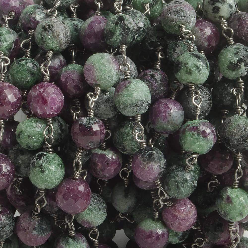 6.5mm Ruby in Zoisite faceted round Black Gold .925 Silver Chain by the foot 24 pieces (ONLINE ORDER ONLY)