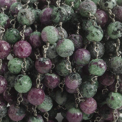 6.5mm Ruby in Zoisite faceted round Black Gold .925 Silver Chain by the foot 24 pieces (ONLINE ORDER ONLY)