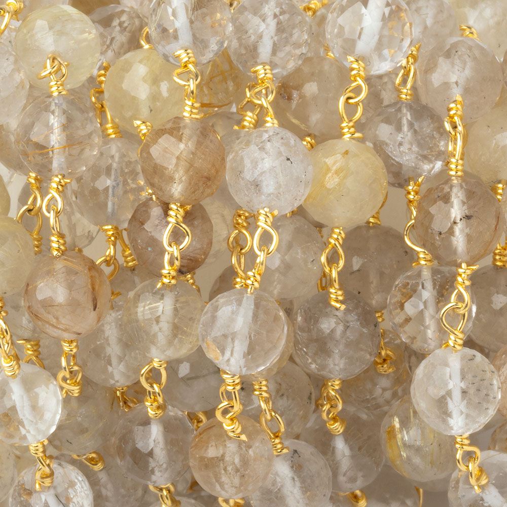 6.5mm Rutilated Quartz Faceted Rounds on Gold Plated Chain (ONLINE ORDER ONLY)