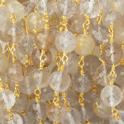 6.5mm Rutilated Quartz Faceted Rounds on Gold Plated Chain (ONLINE ORDER ONLY)