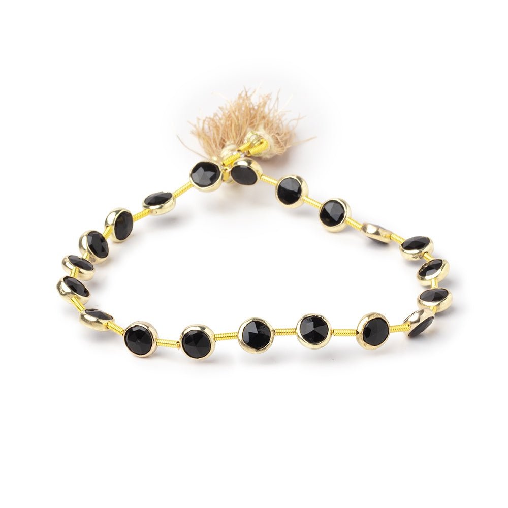 6.5mm Vermeil Bezel Black Onyx Faceted Coin Strand 20 Beads (ONLINE ORDER ONLY)