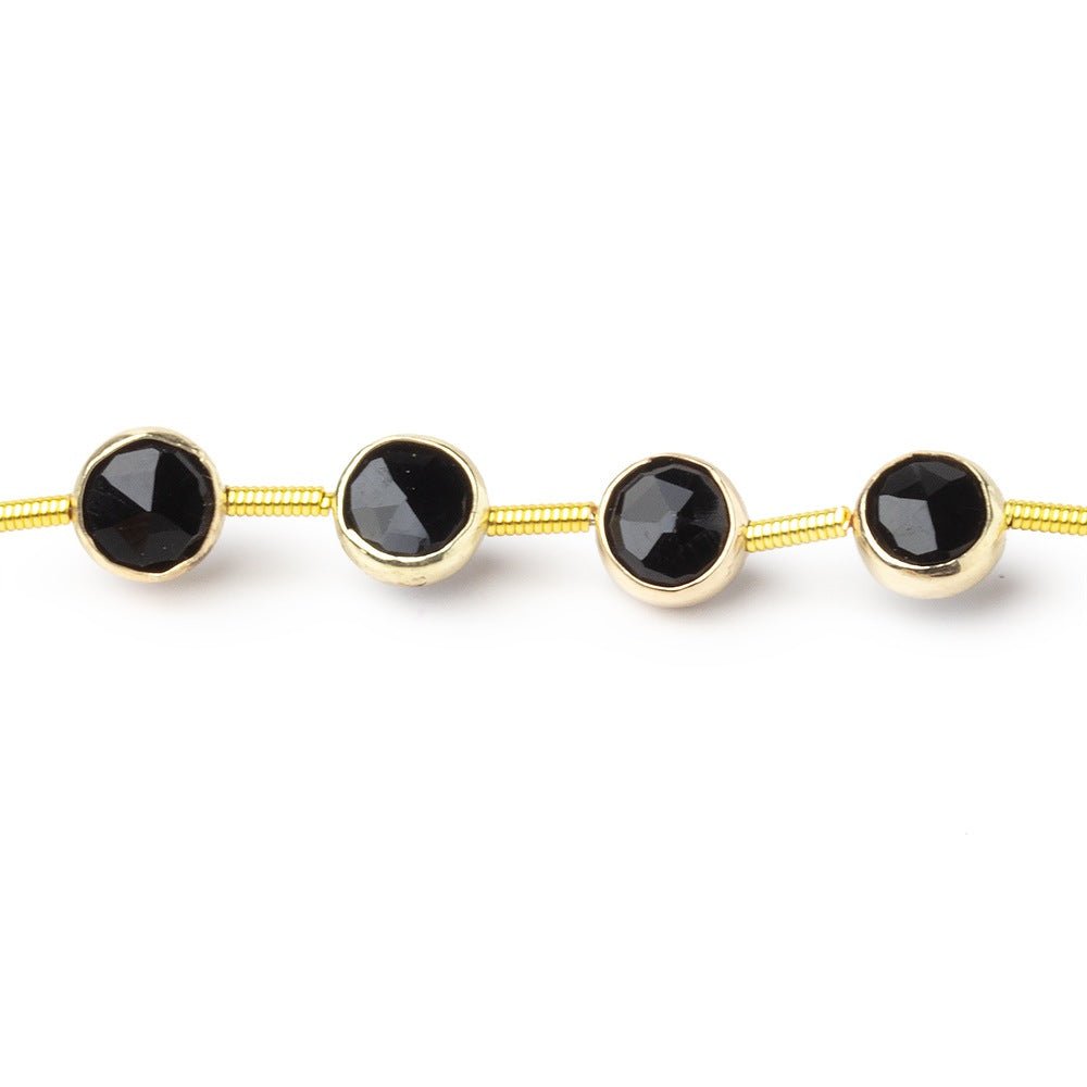 6.5mm Vermeil Bezel Black Onyx Faceted Coin Strand 20 Beads (ONLINE ORDER ONLY)