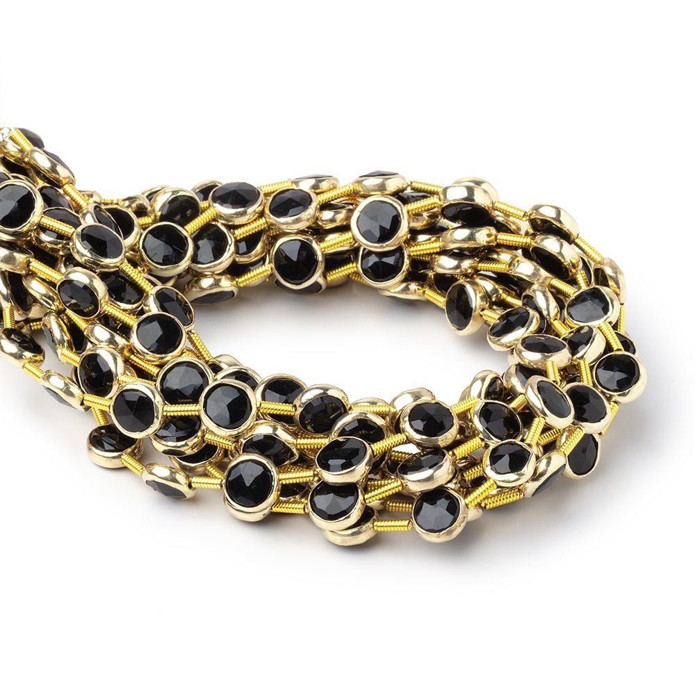 6.5mm Vermeil Bezel Black Onyx Faceted Coin Strand 20 Beads (ONLINE ORDER ONLY)