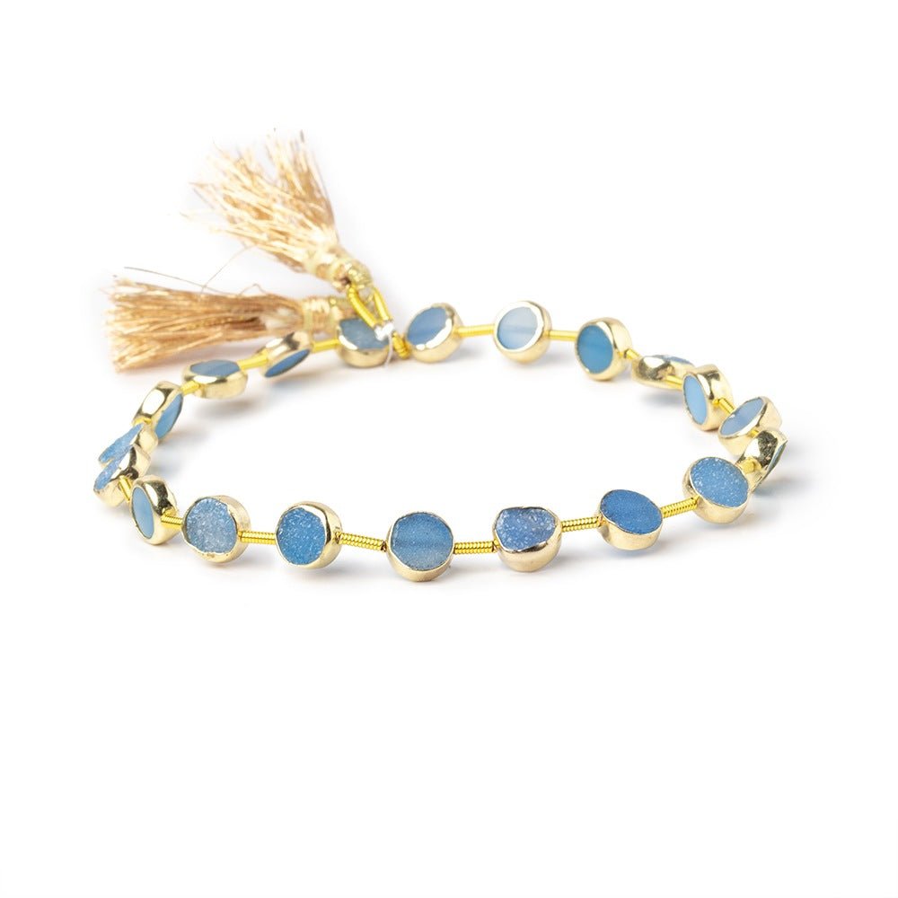 6.5mm Vermeil Bezel Blue Drusy Coin Strand 19 Beads (ONLINE ORDER ONLY)