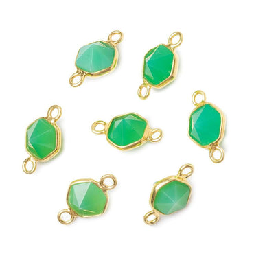 6.5mm Vermeil Bezel Green Onyx Hexagon double pavilion facet Connector 1 piece (ONLINE ORDER ONLY)