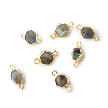 6.5mm Vermeil Bezel Labradorite Hexagon double pavilion facet Connector 1 piece (ONLINE ORDER ONLY)