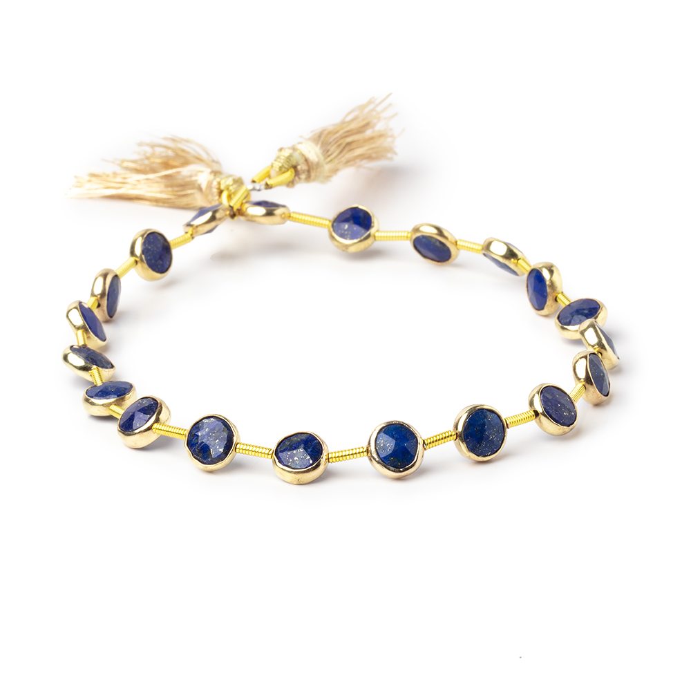 6.5mm Vermeil Bezel Lapis Lazuli Faceted Coin Strand 19 Beads (ONLINE ORDER ONLY)