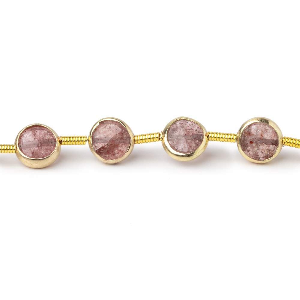 6.5mm Vermeil Bezel Strawberry Quartz Faceted Coin Strand 19 Beads (ONLINE ORDER ONLY)