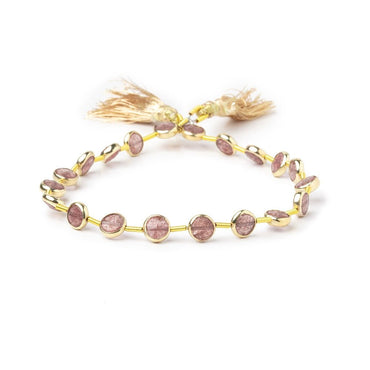 6.5mm Vermeil Bezel Strawberry Quartz Faceted Coin Strand 19 Beads (ONLINE ORDER ONLY)