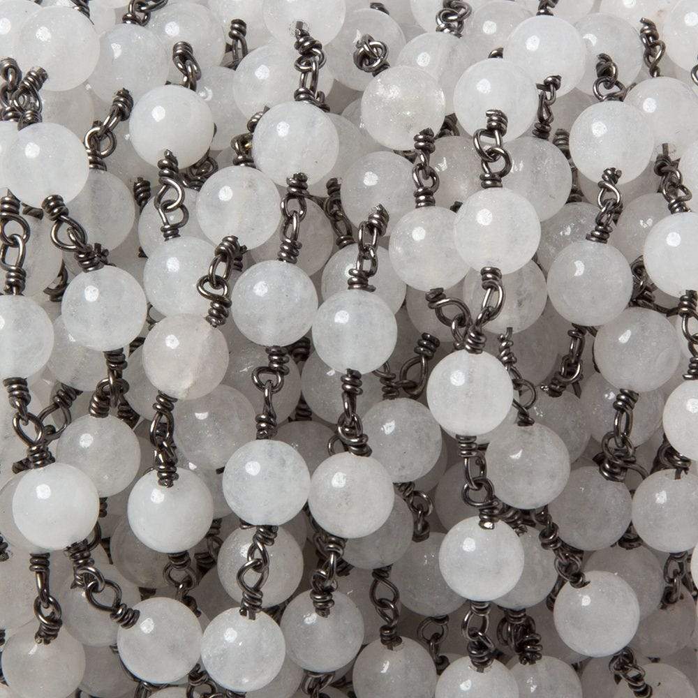 6.5mm White Jade plain round Black Gold plated Chain by the foot 24 pieces (ONLINE ORDER ONLY)
