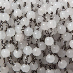 6.5mm White Jade plain round Black Gold plated Chain by the foot 24 pieces (ONLINE ORDER ONLY)