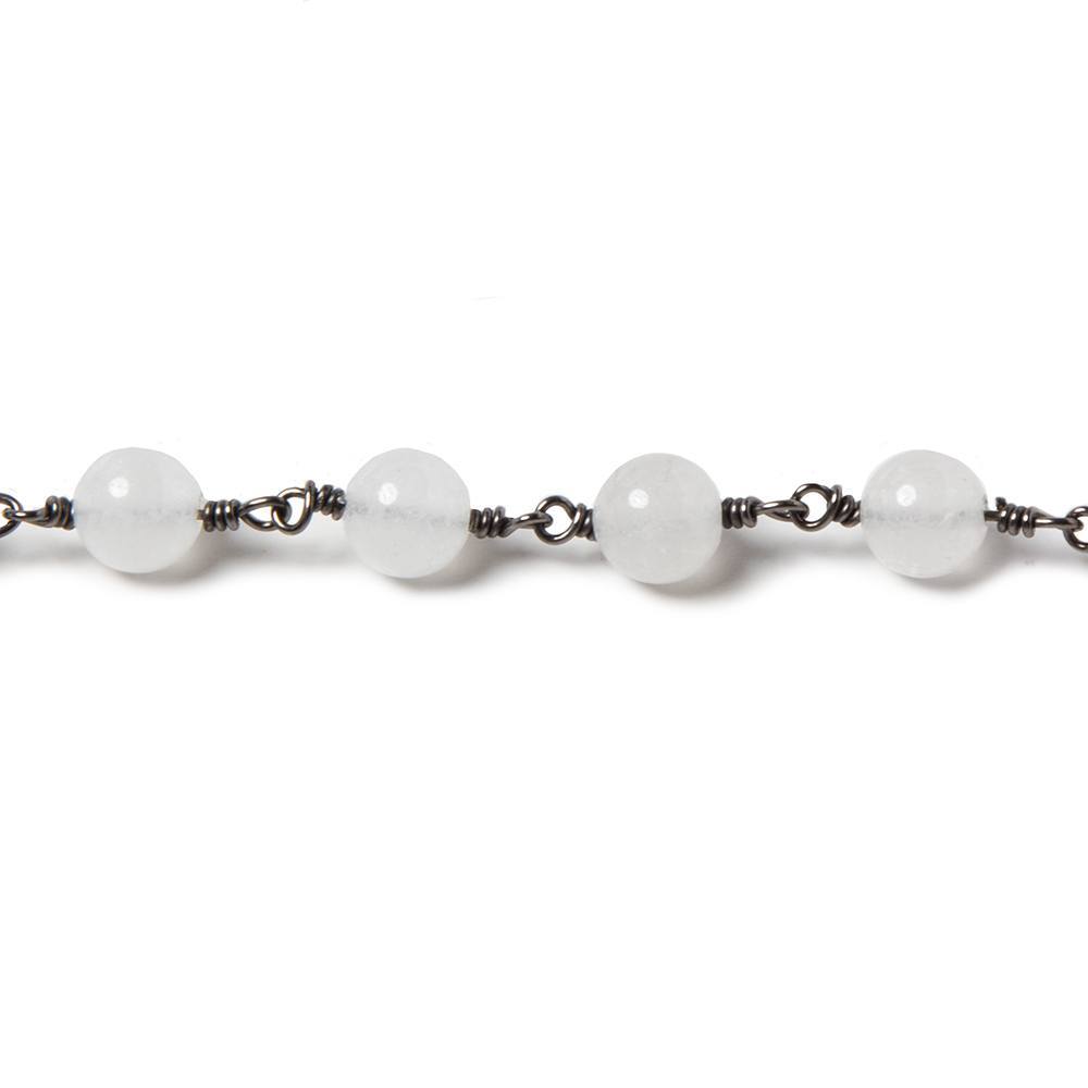 6.5mm White Jade plain round Black Gold plated Chain by the foot 24 pieces (ONLINE ORDER ONLY)