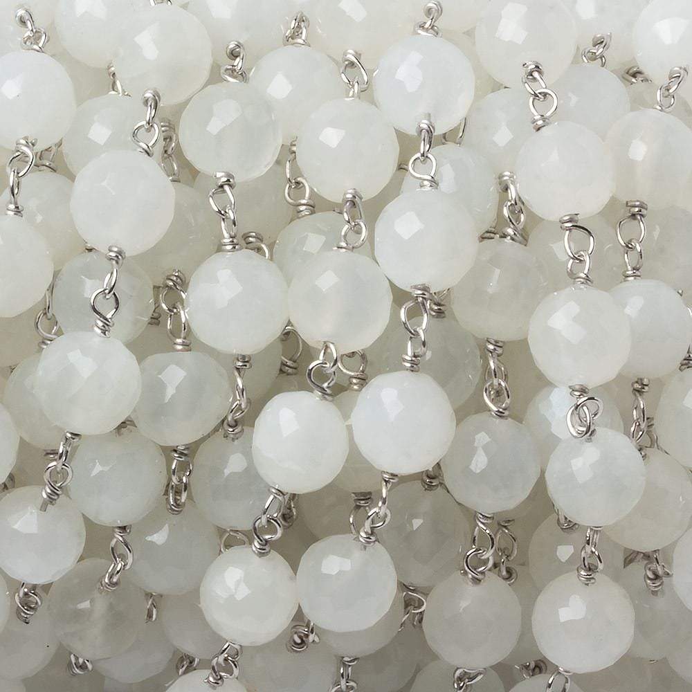 6.5mm White Moonstone faceted round .925 Silver Chain by the foot 24 pieces (ONLINE ORDER ONLY)
