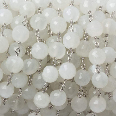 6.5mm White Moonstone faceted round .925 Silver Chain by the foot 24 pieces (ONLINE ORDER ONLY)