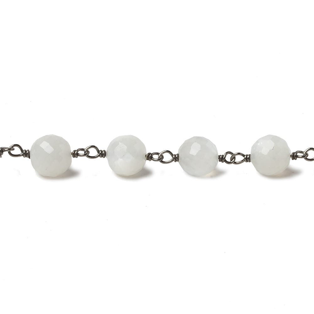 6.5mm White Moonstone faceted round Black Gold .925 Silver Chain by the foot 24 pieces (ONLINE ORDER ONLY)