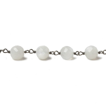 6.5mm White Moonstone faceted round Black Gold .925 Silver Chain by the foot 24 pieces (ONLINE ORDER ONLY)