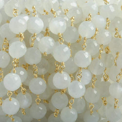 6.5mm White Moonstone faceted round Vermeil Chain by the foot 24 pieces (ONLINE ORDER ONLY)