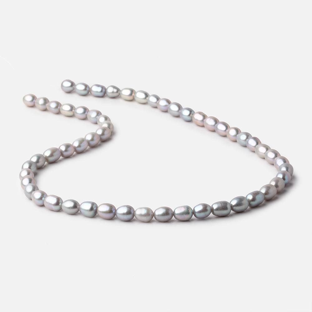 8x6mm Silver Straight Drilled Oval Freshwater Pearls 15 inch 52 Beads (ONLINE ORDER ONLY)