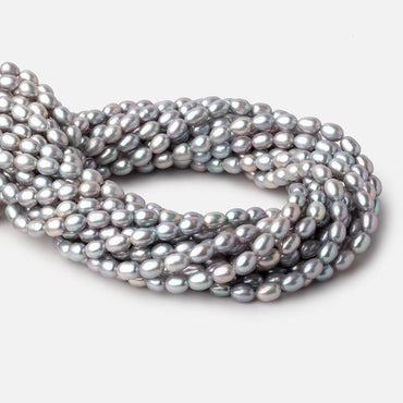 8x6mm Silver Straight Drilled Oval Freshwater Pearls 15 inch 52 Beads (ONLINE ORDER ONLY)