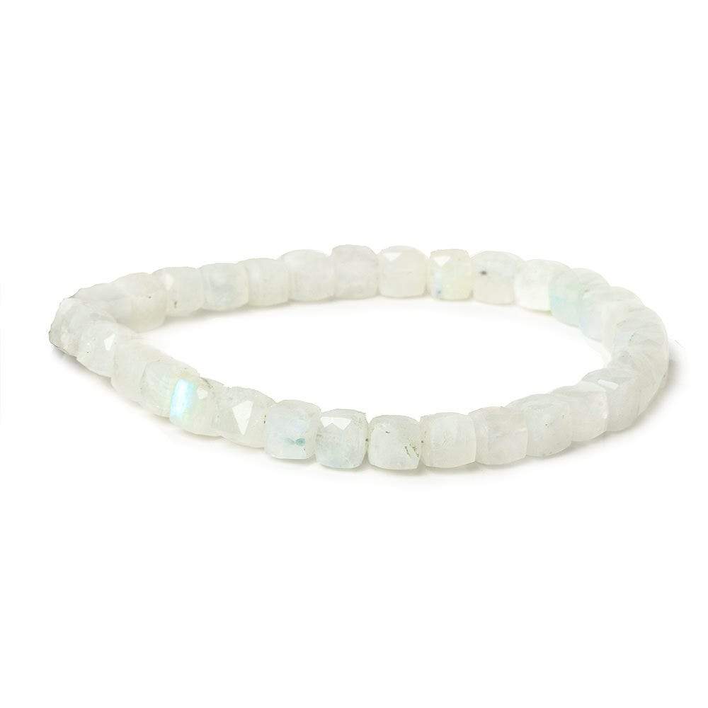 6.5x6.5mm Rainbow Moonstone faceted cubes 8 inch 30 beads AA (ONLINE ORDER ONLY)