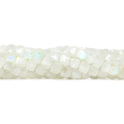 6.5x6.5mm Rainbow Moonstone faceted cubes 8 inch 30 beads AA (ONLINE ORDER ONLY)