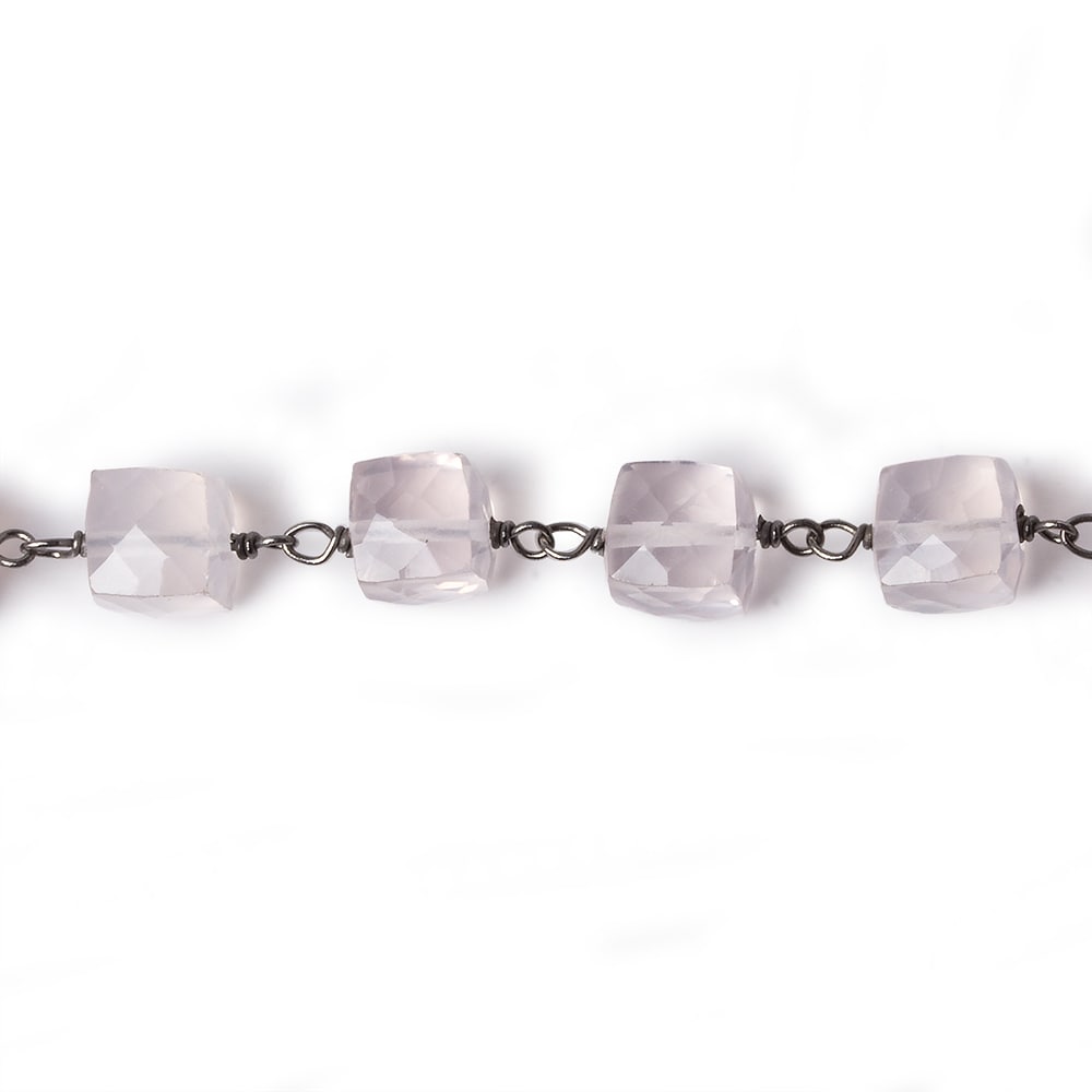 6.5x6.5mm Rose Quartz cube Black Gold plated .925 Silver Chain by the foot 26 pcs (ONLINE ORDER ONLY)