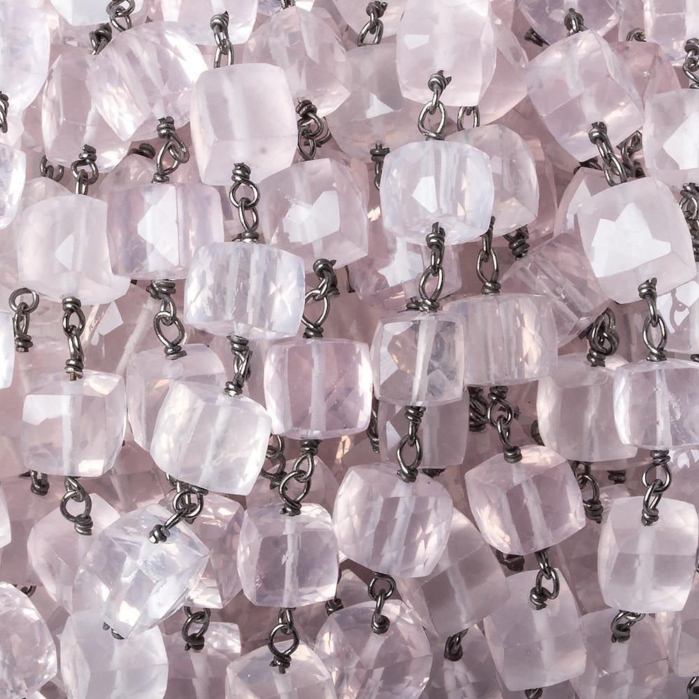 6.5x6.5mm Rose Quartz cube Black Gold plated .925 Silver Chain by the foot 26 pcs (ONLINE ORDER ONLY)