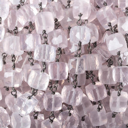 6.5x6.5mm Rose Quartz cube Black Gold plated .925 Silver Chain by the foot 26 pcs (ONLINE ORDER ONLY)