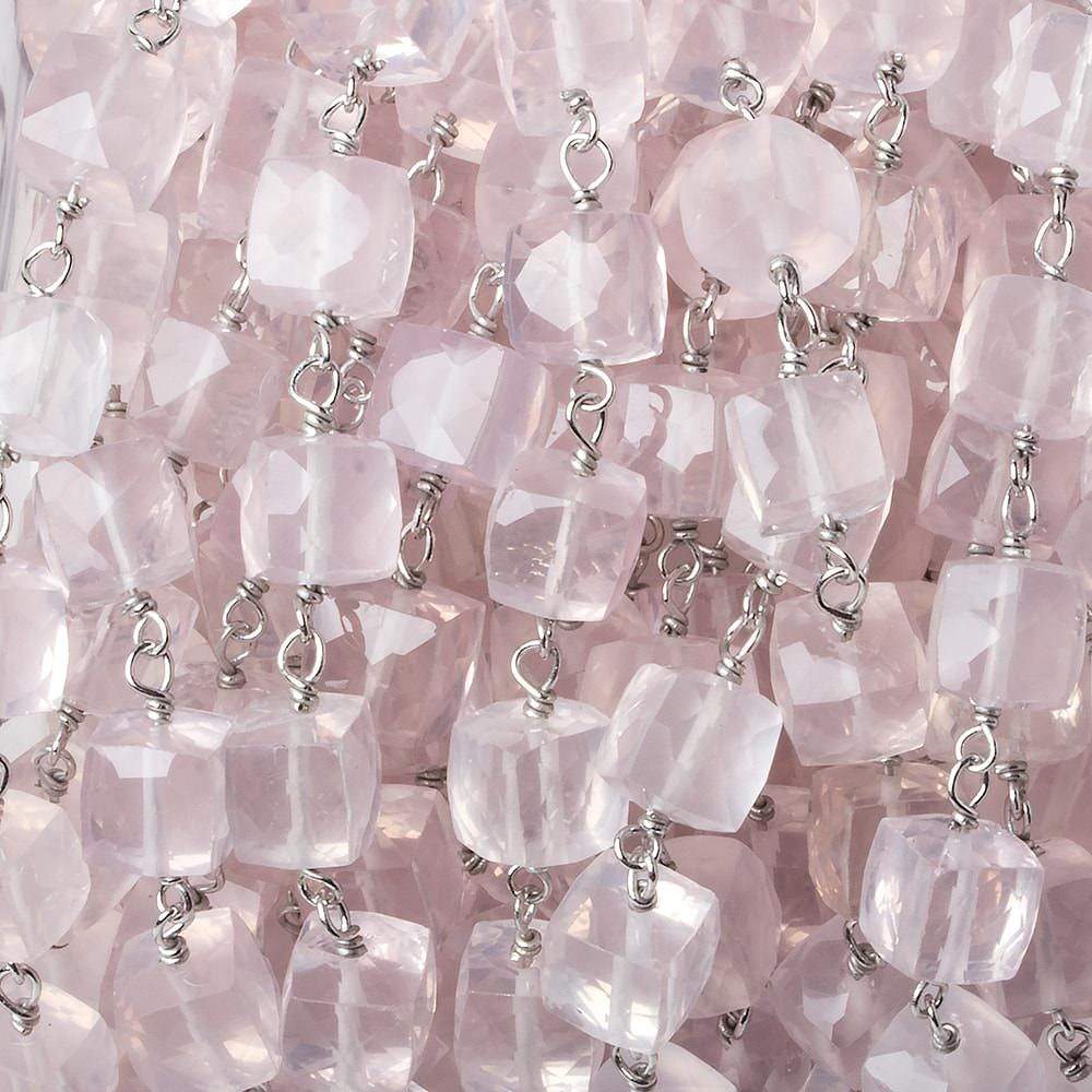 6.5x6.5mm Rose Quartz faceted cube Silver .925 Chain by the foot 26 pcs (ONLINE ORDER ONLY)
