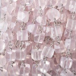 6.5x6.5mm Rose Quartz faceted cube Silver .925 Chain by the foot 26 pcs (ONLINE ORDER ONLY)