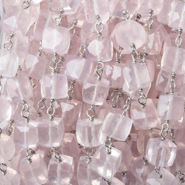 6.5x6.5mm Rose Quartz faceted cube Silver .925 Chain by the foot 26 pcs (ONLINE ORDER ONLY)